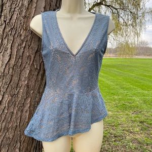 BCBG Maxazria blue lace asymmetrical hemline XS tank top